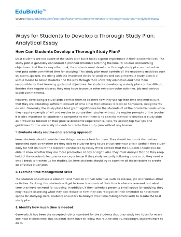 Ways for Students to Develop a Thorough Study Plan: Analytical Essay