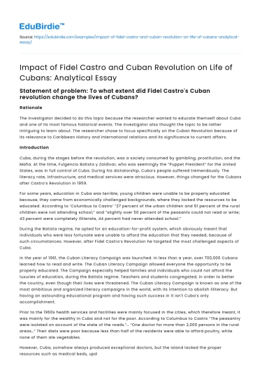 Fidel Castro & Cuban Revolution Impact on Cubans: Analysis