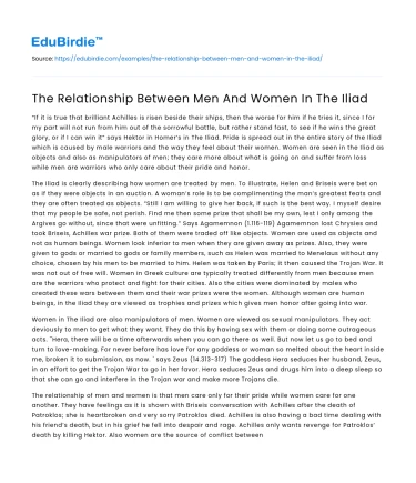The Relationship Between Men And Women In The Iliad
