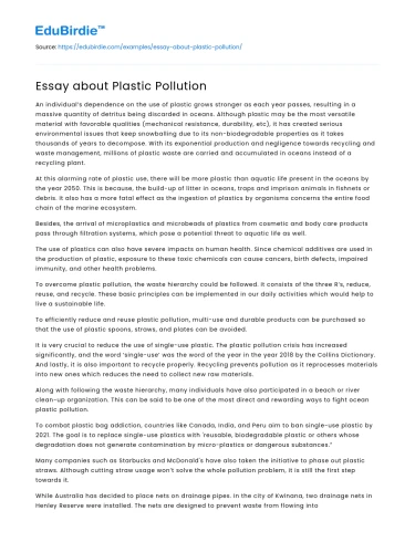 Essay about Plastic Pollution