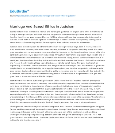 Marriage And Sexual Ethics In Judaism