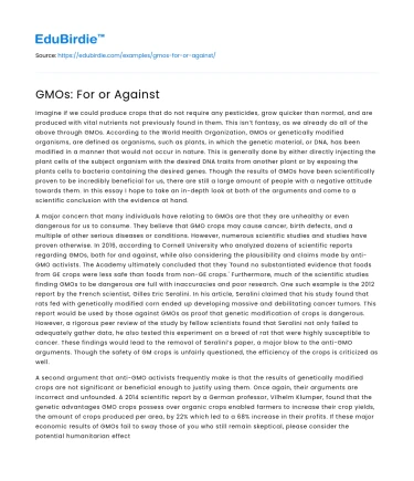 GMOs: For or Against