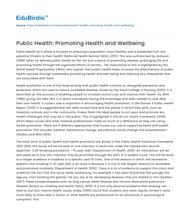 Public Health: Promoting Health and Wellbeing