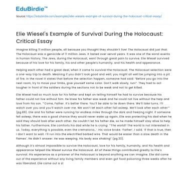 Elie Wiesel’s Example of Survival During the Holocaust: Critical Essay