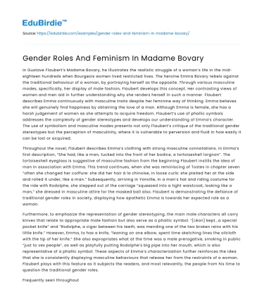 Gender Roles And Feminism In Madame Bovary