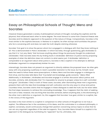 Essay on Philosophical Schools of Thought: Meno and Socrates