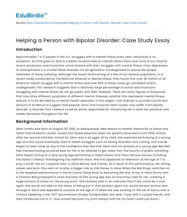 Helping a Person with Bipolar Disorder: Case Study Essay