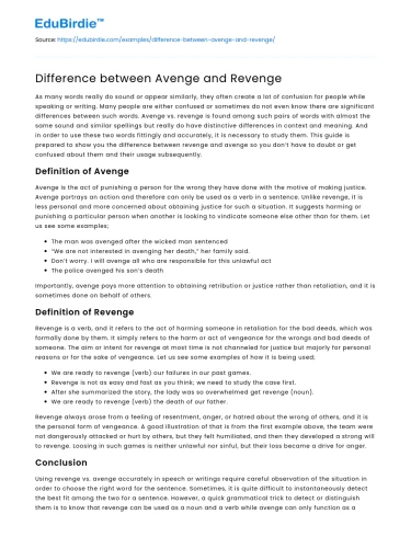 Difference between Avenge and Revenge