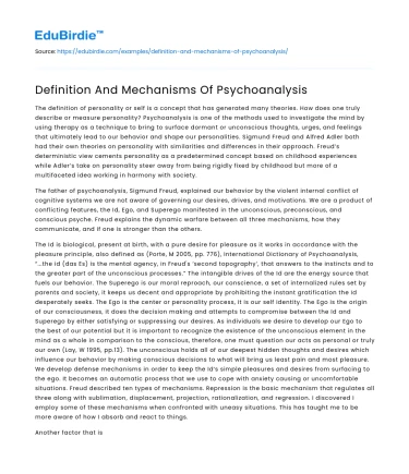 Definition And Mechanisms Of Psychoanalysis