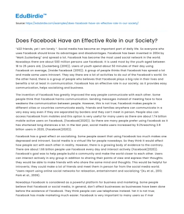 Does Facebook Have an Effective Role in our Society?
