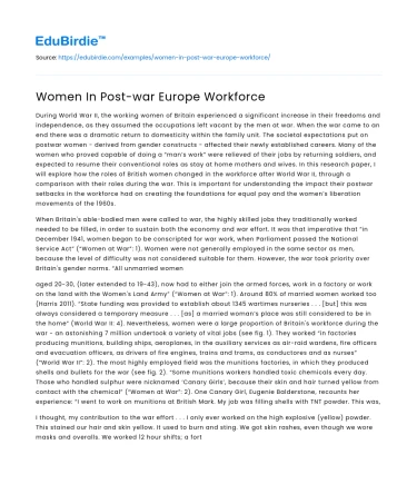 Women In Post-war Europe Workforce