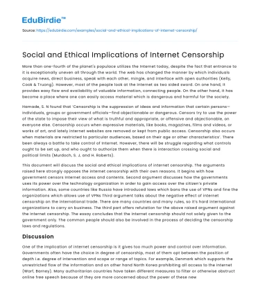 Social and Ethical Implications of Internet Censorship