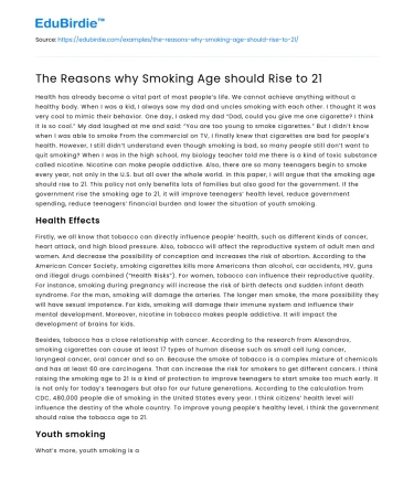 The Reasons why Smoking Age should Rise to 21