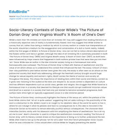 Socio-Literary Contexts of Wilde’s Dorian Gray and Woolf’s Room of One’s Own
