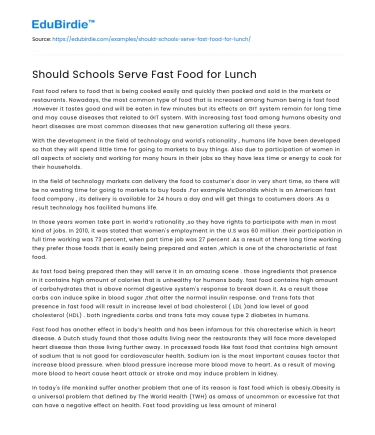The Role of Fast Food in School Lunch Programs