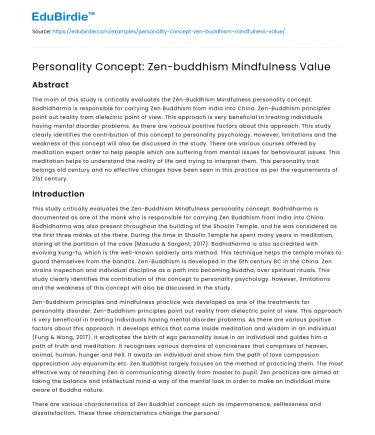 Personality Concept: Zen-buddhism Mindfulness Value
