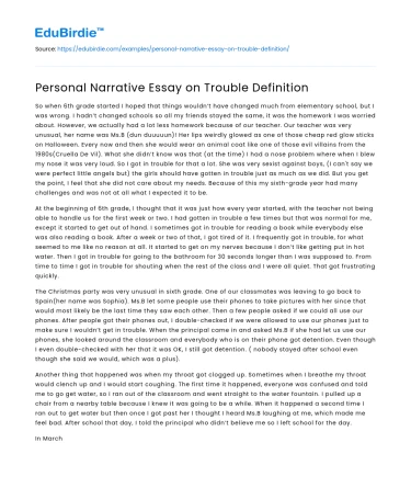 Personal Narrative Essay on Trouble Definition