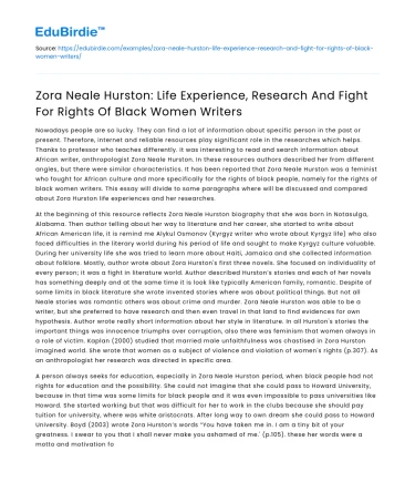 Zora Neale Hurston: Life, Research, and Fight for Black Women Writers
