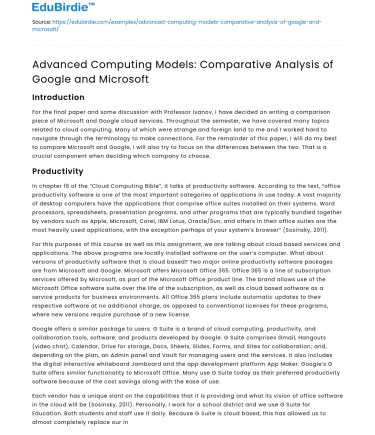 Advanced Computing Models: Comparative Analysis of Google and Microsoft