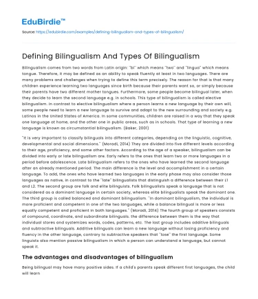 Defining Bilingualism And Types Of Bilingualism