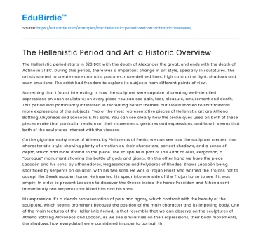 The Hellenistic Period and Art: a Historic Overview