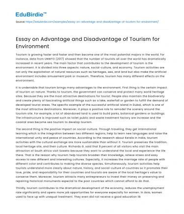 Essay on Advantage and Disadvantage of Tourism for Environment