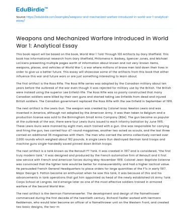 Weapons and Mechanized Warfare Introduced in World War 1