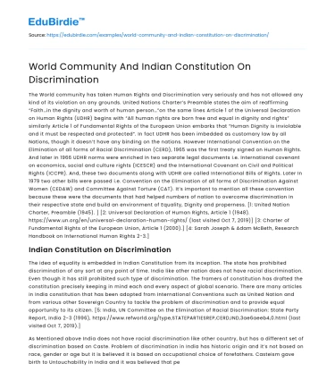 World Community And Indian Constitution On Discrimination