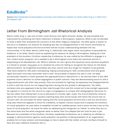 Letter From Birmingham Jail Rhetorical Analysis