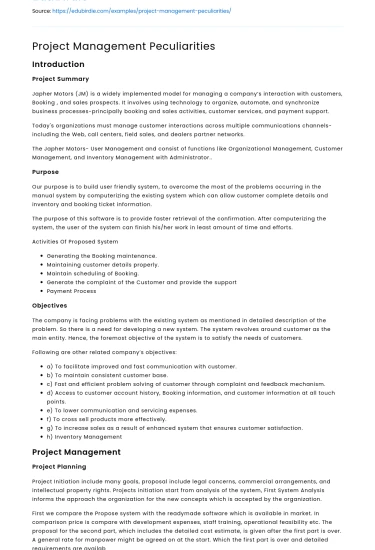 Project Management Peculiarities