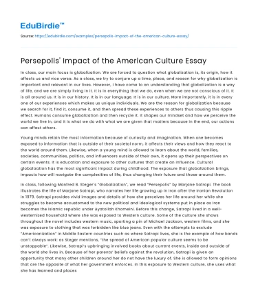 Persepolis’ Impact of the American Culture Essay