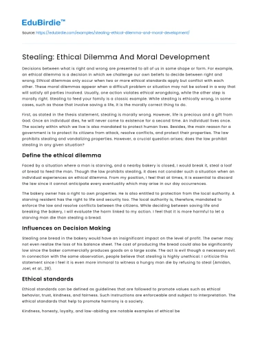 Stealing: Ethical Dilemma And Moral Development