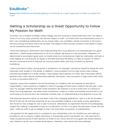 Getting a Scholarship as a Great Opportunity to Follow My Passion for Math