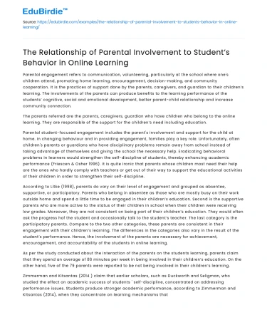 Parental Involvement and Student Behavior in Online Learning