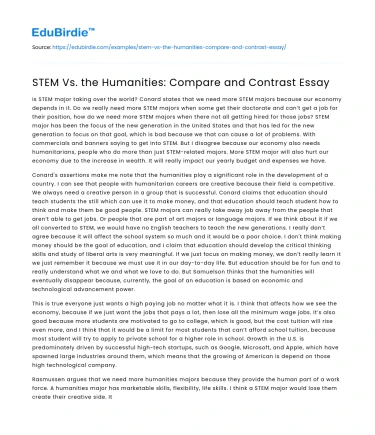 STEM Vs. the Humanities: Compare and Contrast Essay