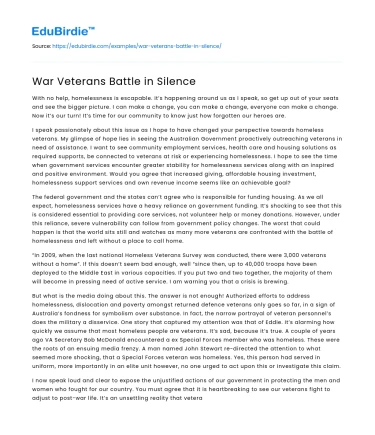 War Veterans Battle in Silence