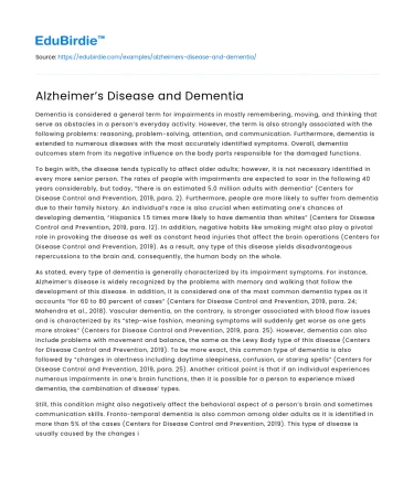 Alzheimer’s Disease and Dementia
