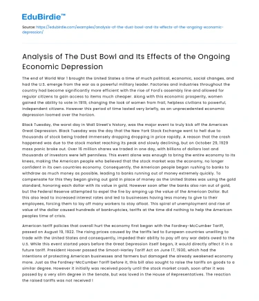 Impact of Dust Bowl on Economic Depression