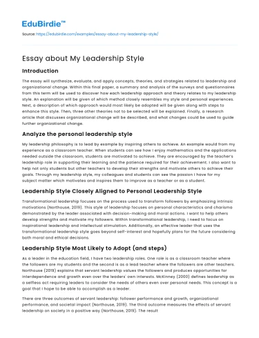 Essay about My Leadership Style