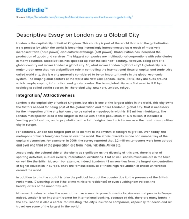 Descriptive Essay on London as a Global City