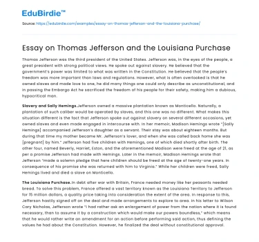 Essay on Thomas Jefferson and the Louisiana Purchase