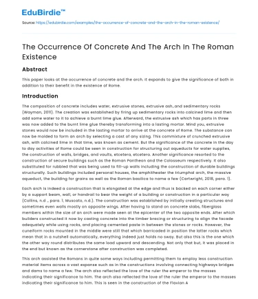 The Occurrence Of Concrete And The Arch In The Roman Existence