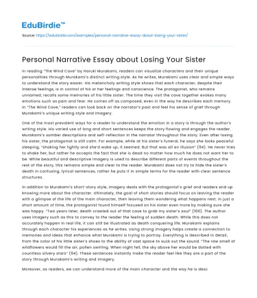 Personal Narrative Essay about Losing Your Sister