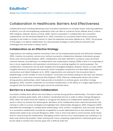 Collaboration in Healthcare: Barriers And Effectiveness