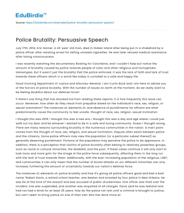 Police Brutality: Persuasive Speech