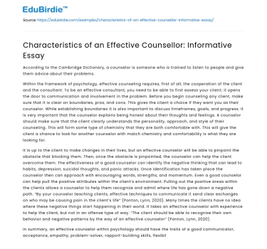 Characteristics of an Effective Counsellor: Informative Essay