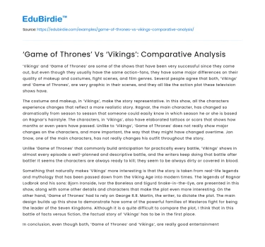 ‘Game of Thrones’ Vs ‘Vikings’: Comparative Analysis
