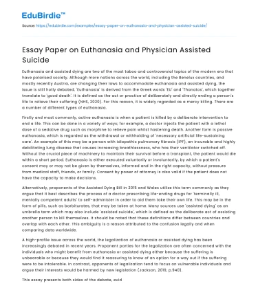 Essay Paper on Euthanasia and Physician Assisted Suicide