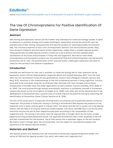 The Use Of Chromoproteins For Positive Identification Of Gene Expression