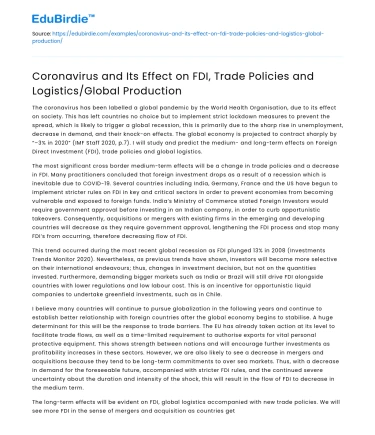 Impact of Coronavirus on FDI, Trade Policies, and Global Production